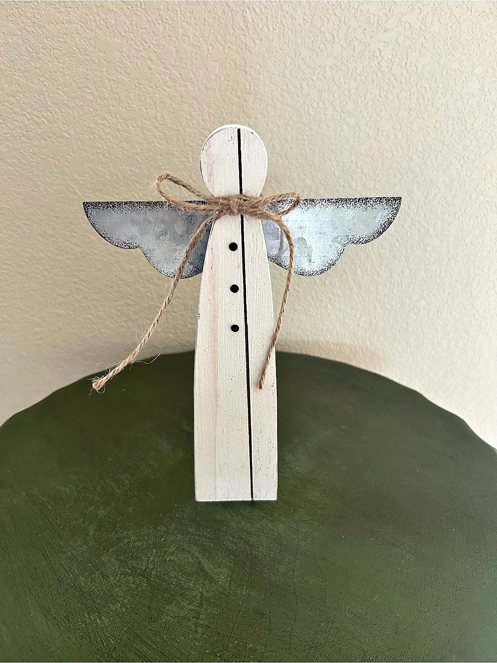 Rustic Distressed Wood & Galvanized Metal Angel Figurine Decor Christmas Holiday